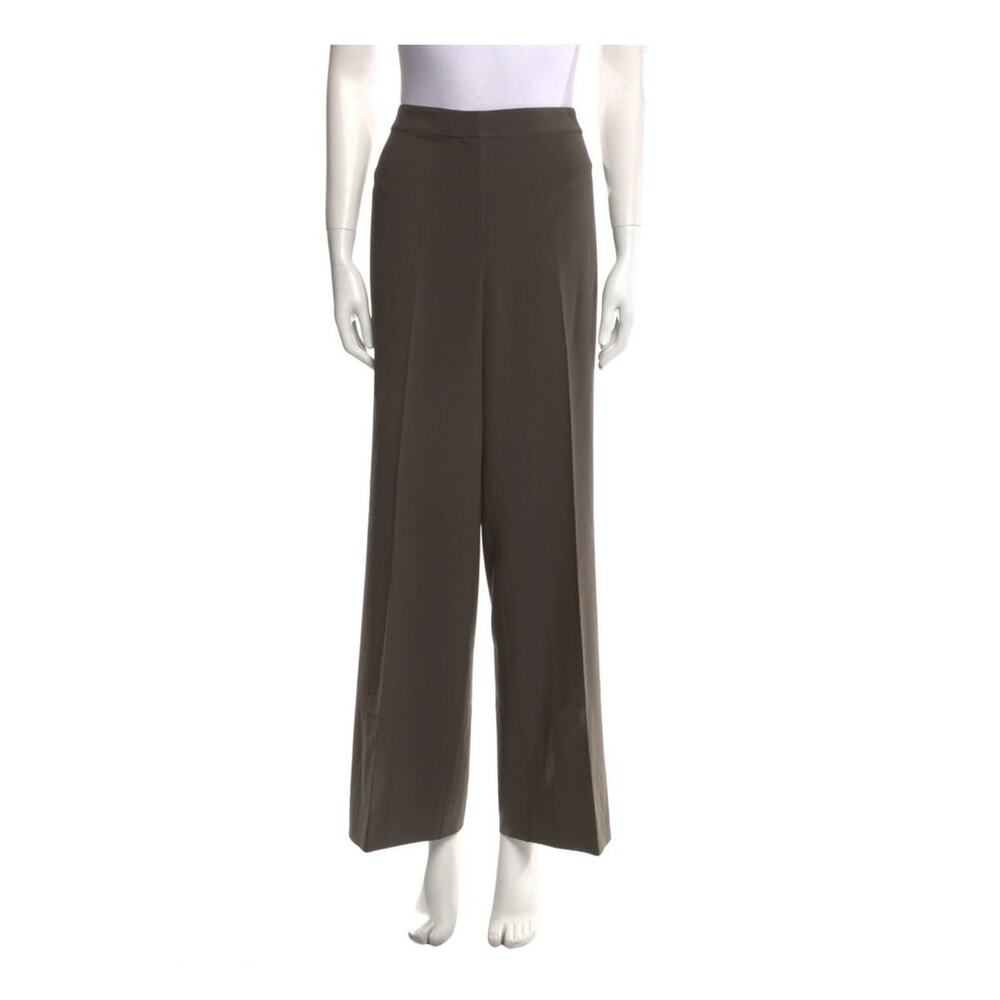 ST. JOHN Wide Trouser Pants Flat Front No Pockets Size 12 Wide Leg Green Grey